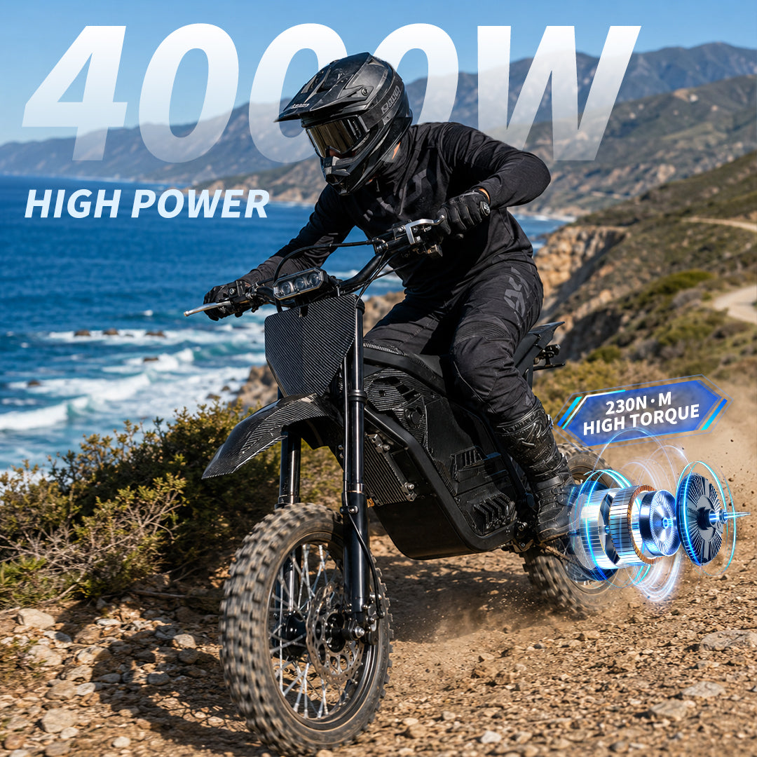 Electric motorcycle front wheel with disc brake and knobby tire