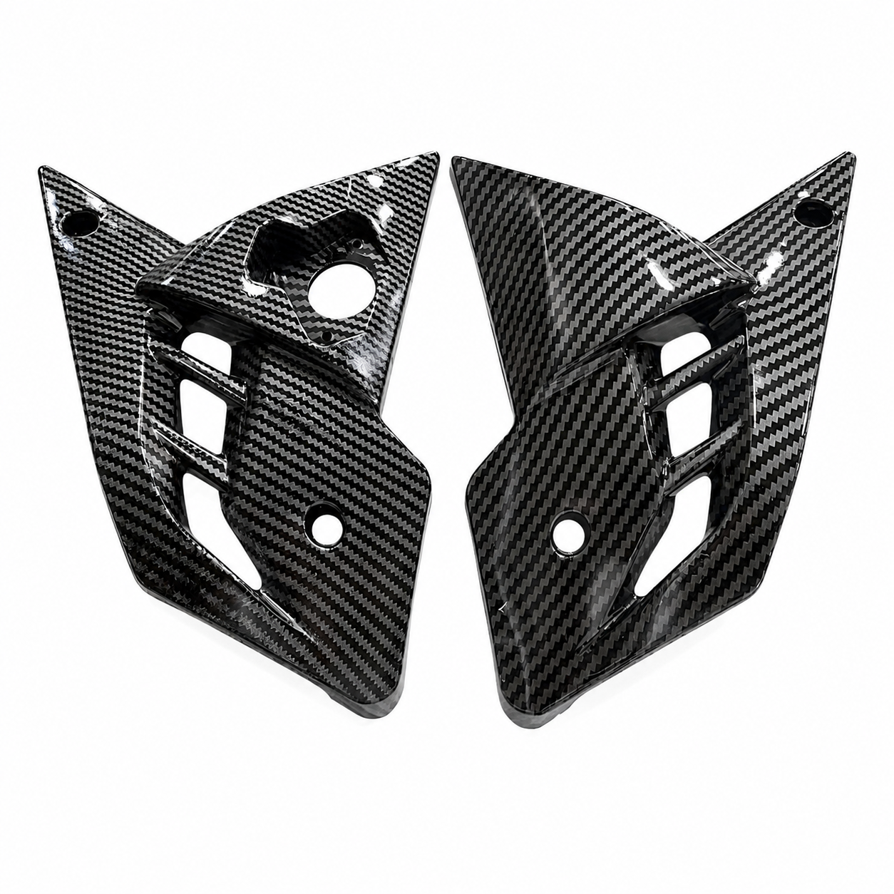 Left and right small cover plates, carbon-fiber style with cutouts and mounting holes
