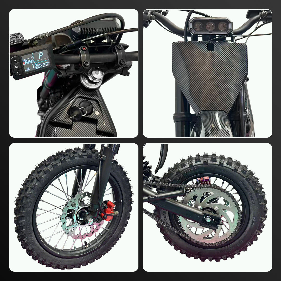 Electric motorcycle front cockpit with handlebar display and headlight
