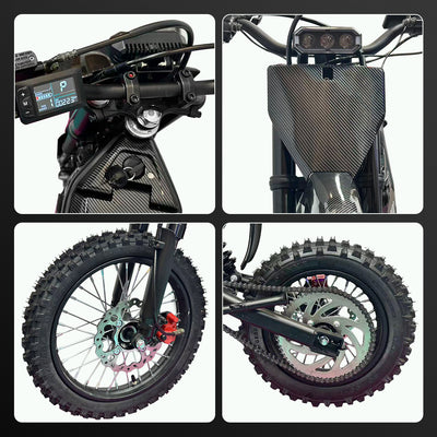 Electric motorcycle front cockpit with handlebar display and headlight