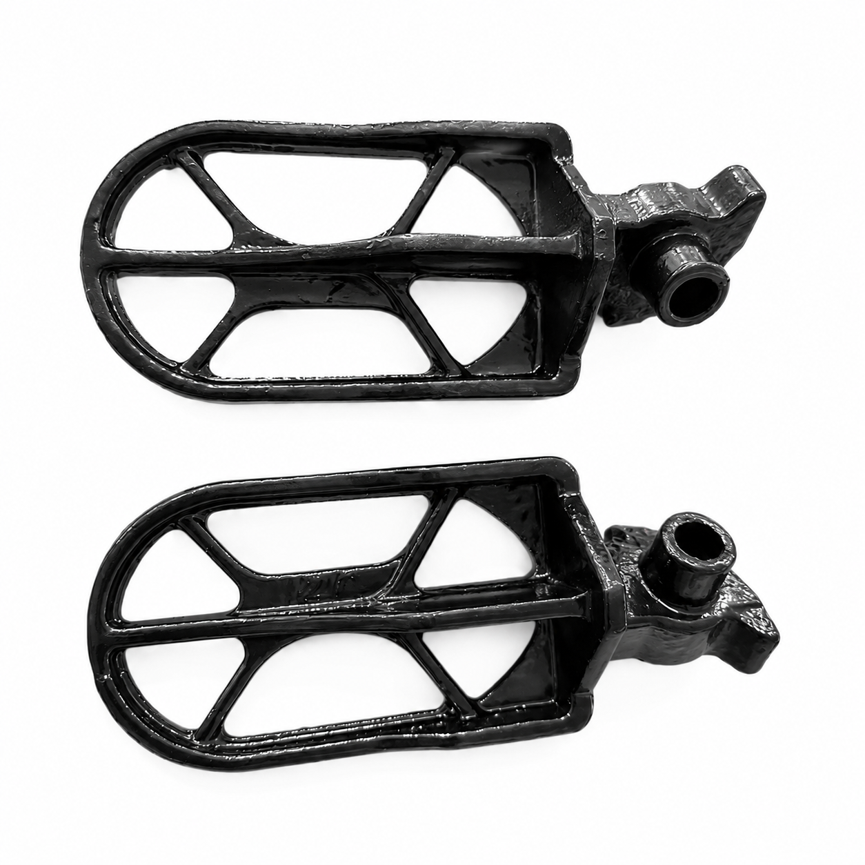 Special pedal with metal cage and spiked pins, black finish.